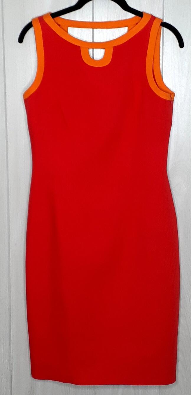 David Meister Sheath Dress Size 4 Red Orange Lined Side Zipper